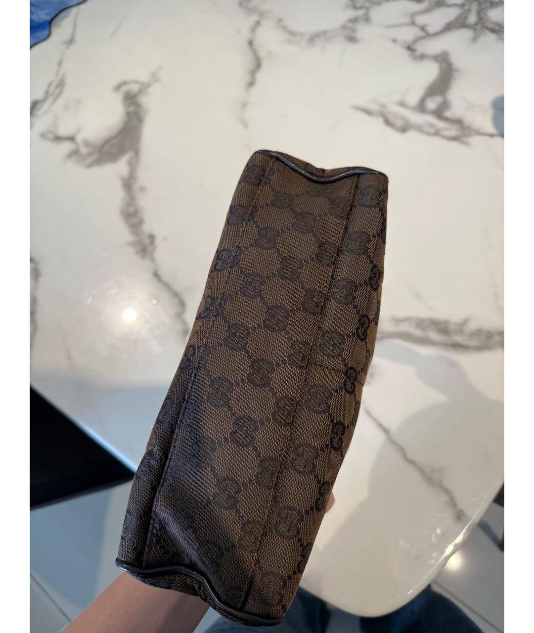 GUCCI Коричневая жаккардовая сумка с короткими ручками, фото 6