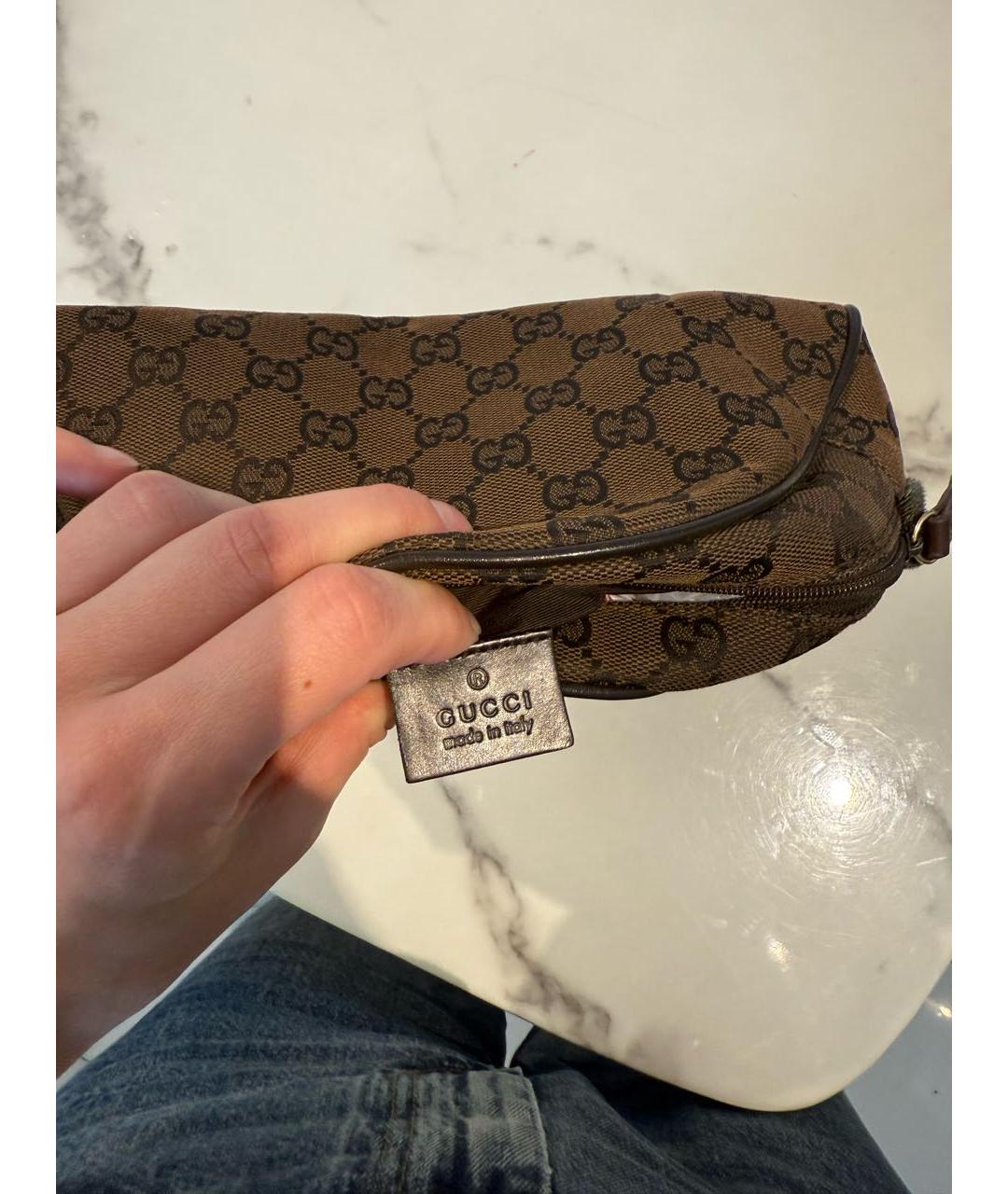 GUCCI Коричневая жаккардовая сумка с короткими ручками, фото 7