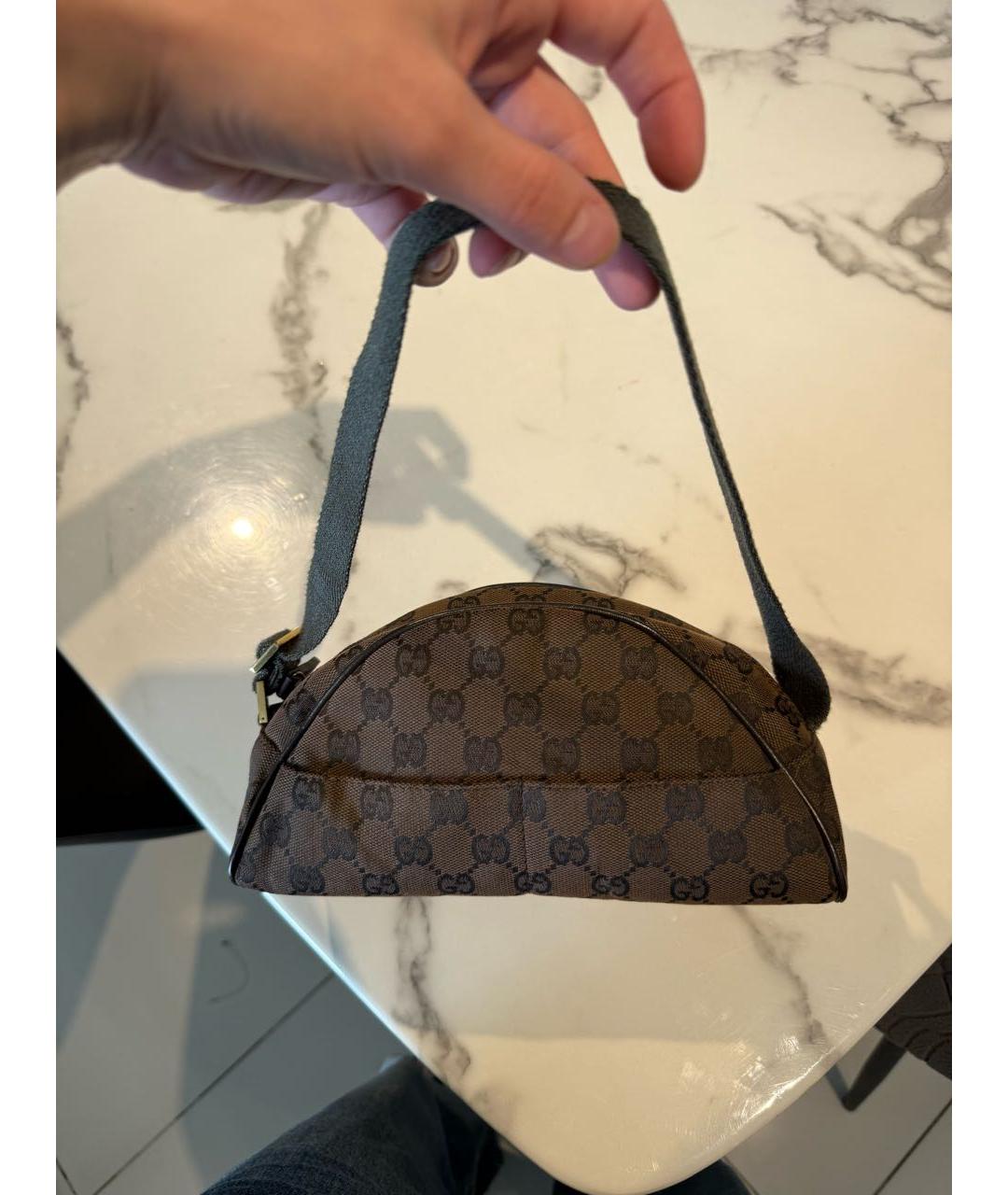 GUCCI Коричневая жаккардовая сумка с короткими ручками, фото 3