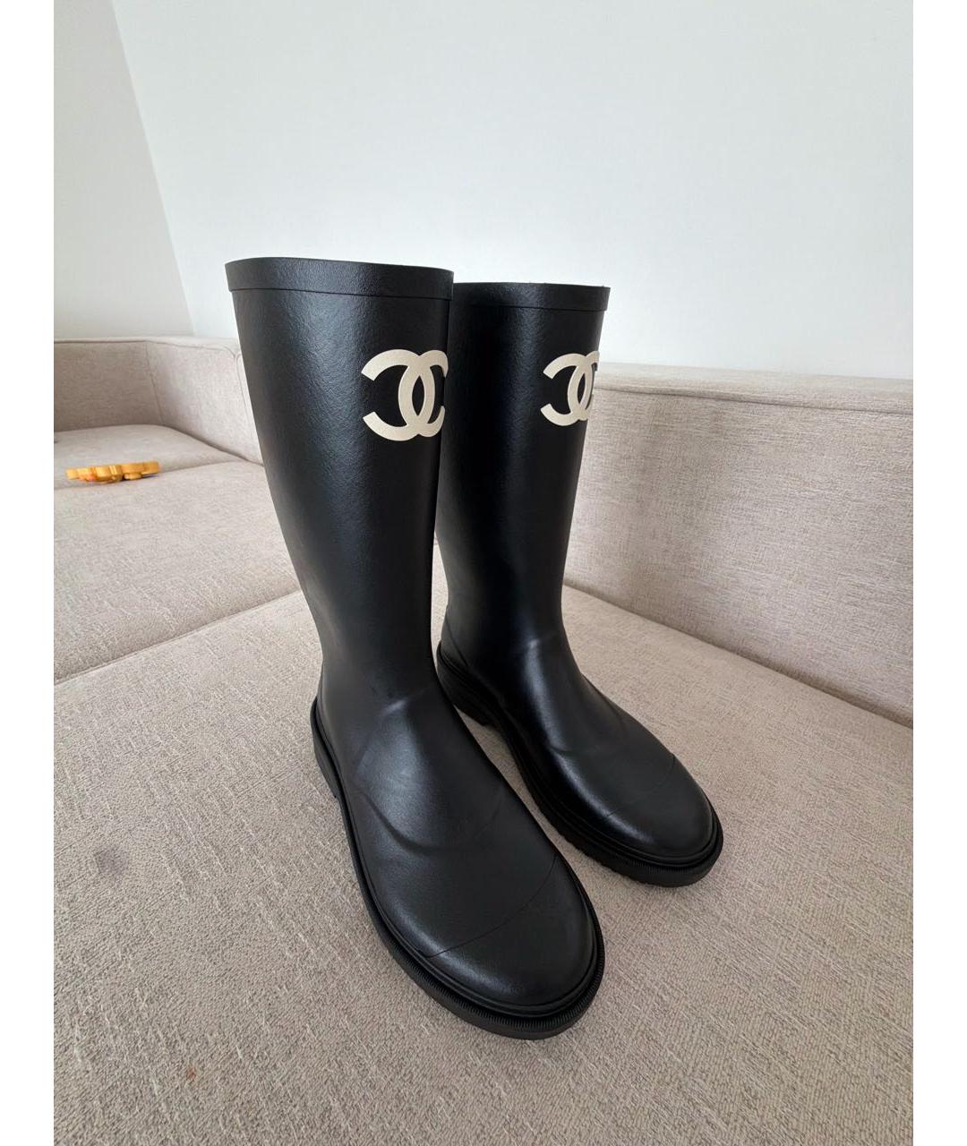 CHANEL Черные резиновые сапоги, фото 7
