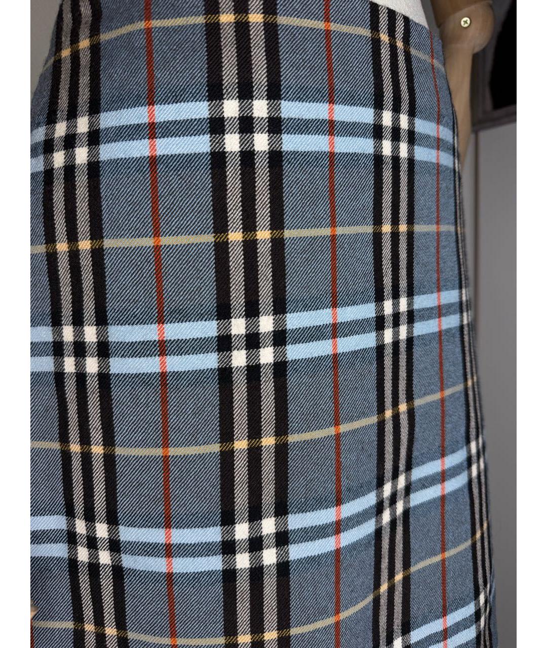 BURBERRY Голубая шерстяная юбка мини, фото 6
