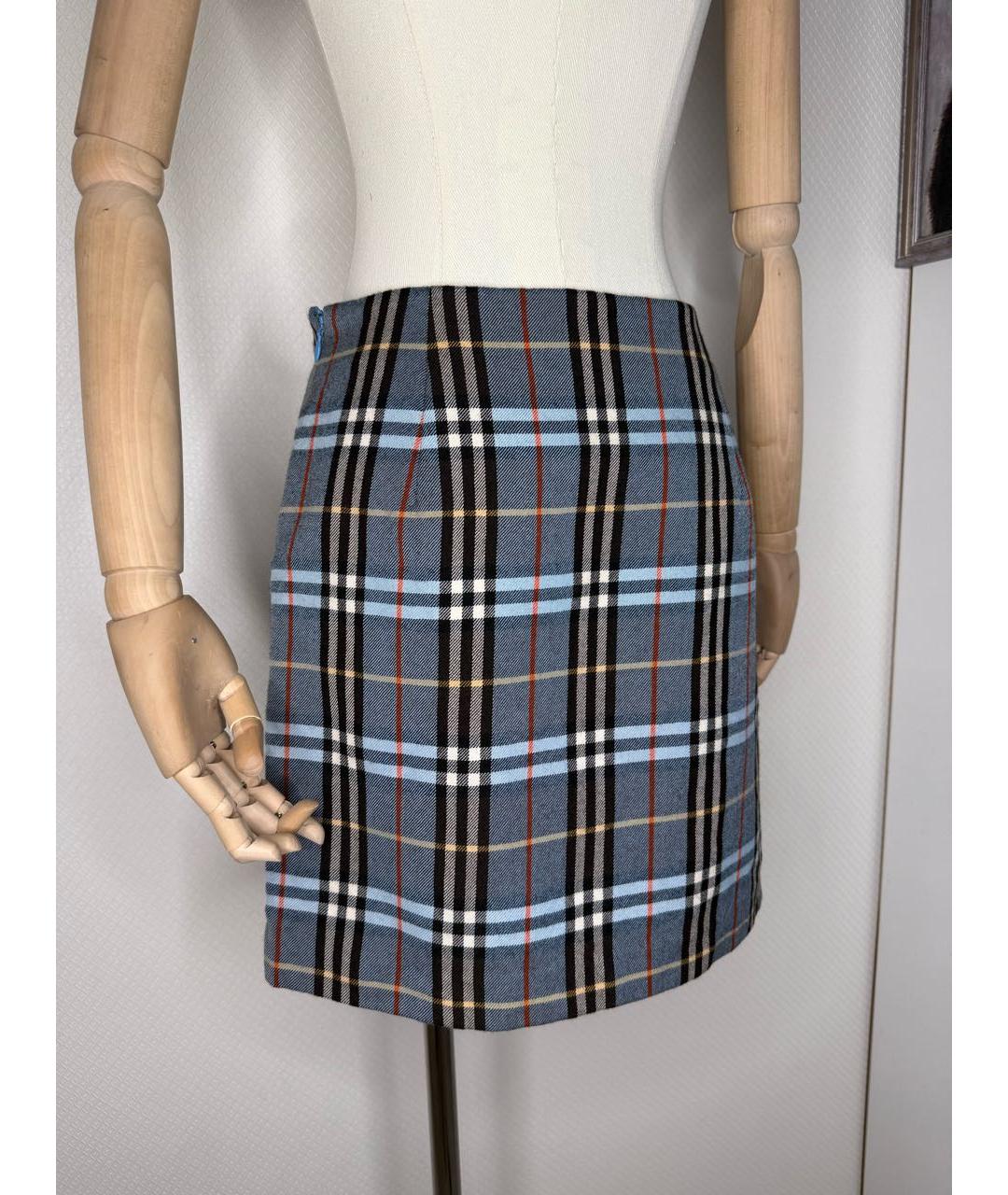 BURBERRY Голубая шерстяная юбка мини, фото 2
