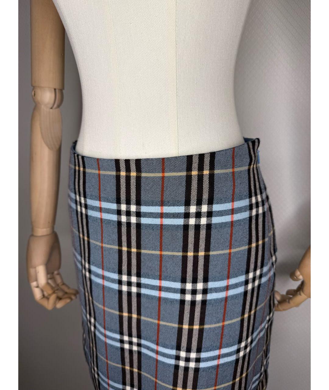 BURBERRY Голубая шерстяная юбка мини, фото 5