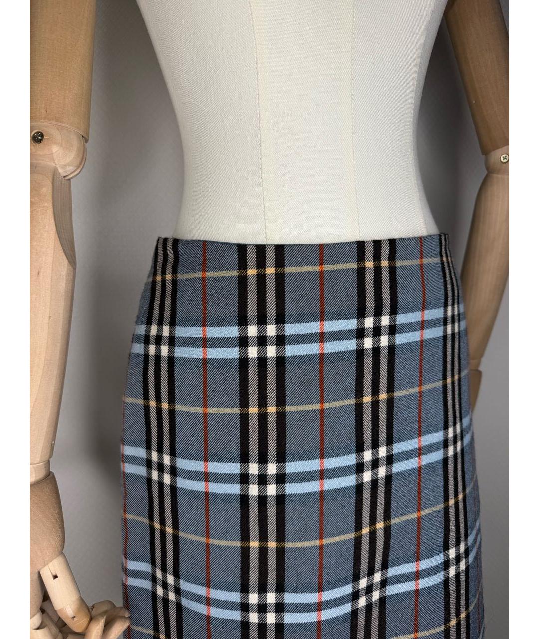BURBERRY Голубая шерстяная юбка мини, фото 7
