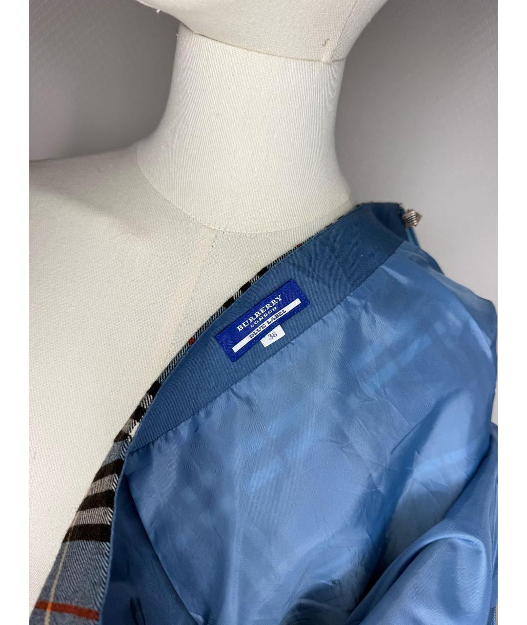 BURBERRY Голубая шерстяная юбка мини, фото 3