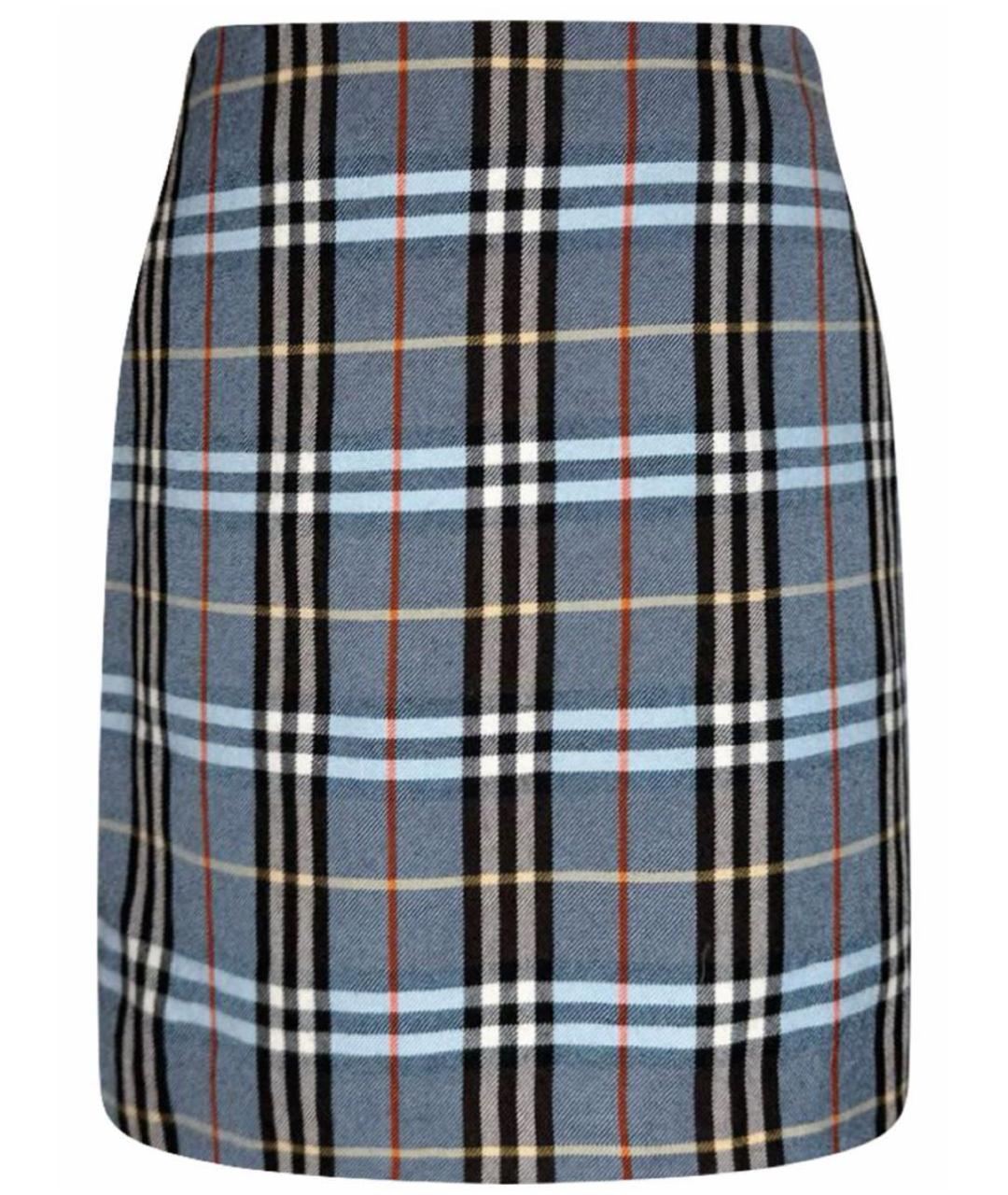 BURBERRY Голубая шерстяная юбка мини, фото 1