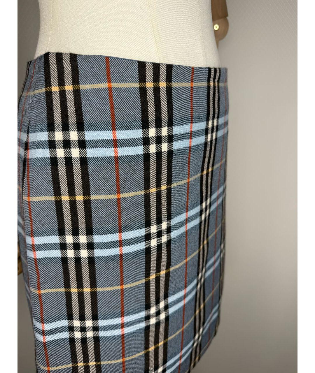 BURBERRY Голубая шерстяная юбка мини, фото 8