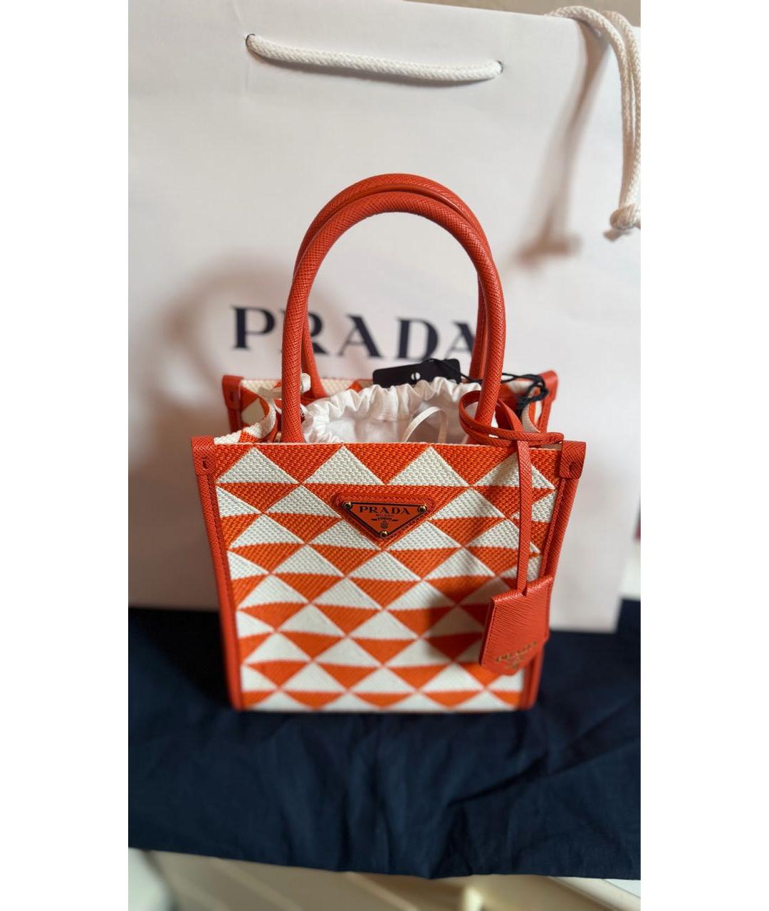 PRADA Оранжевая сумка с короткими ручками из канвы, фото 2