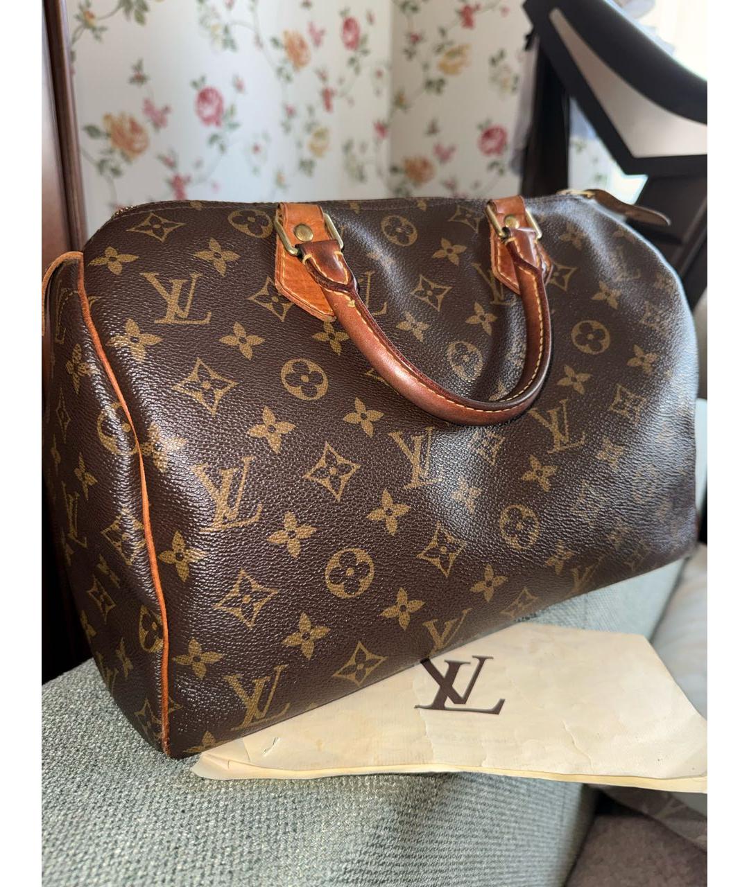 LOUIS VUITTON Коричневая сумка с короткими ручками из канвы, фото 9