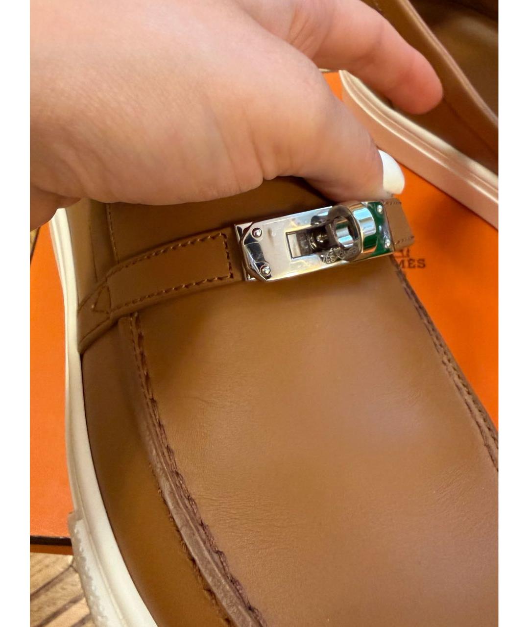HERMES Коричневые кожаные мокасины, фото 6