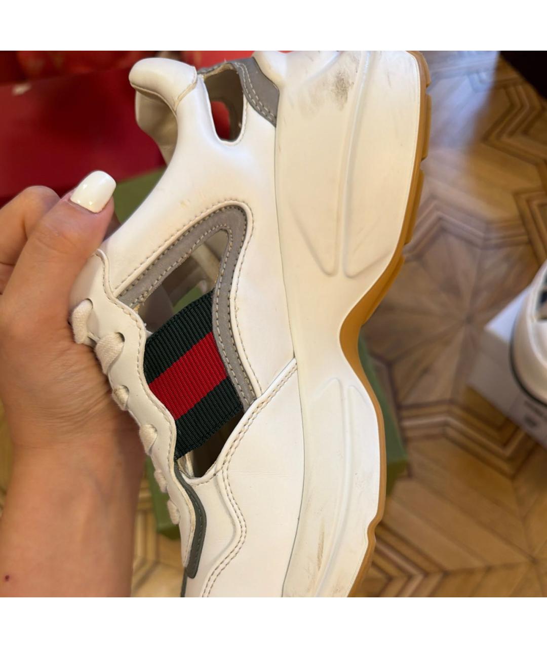 GUCCI Белые кожаные кроссовки, фото 5