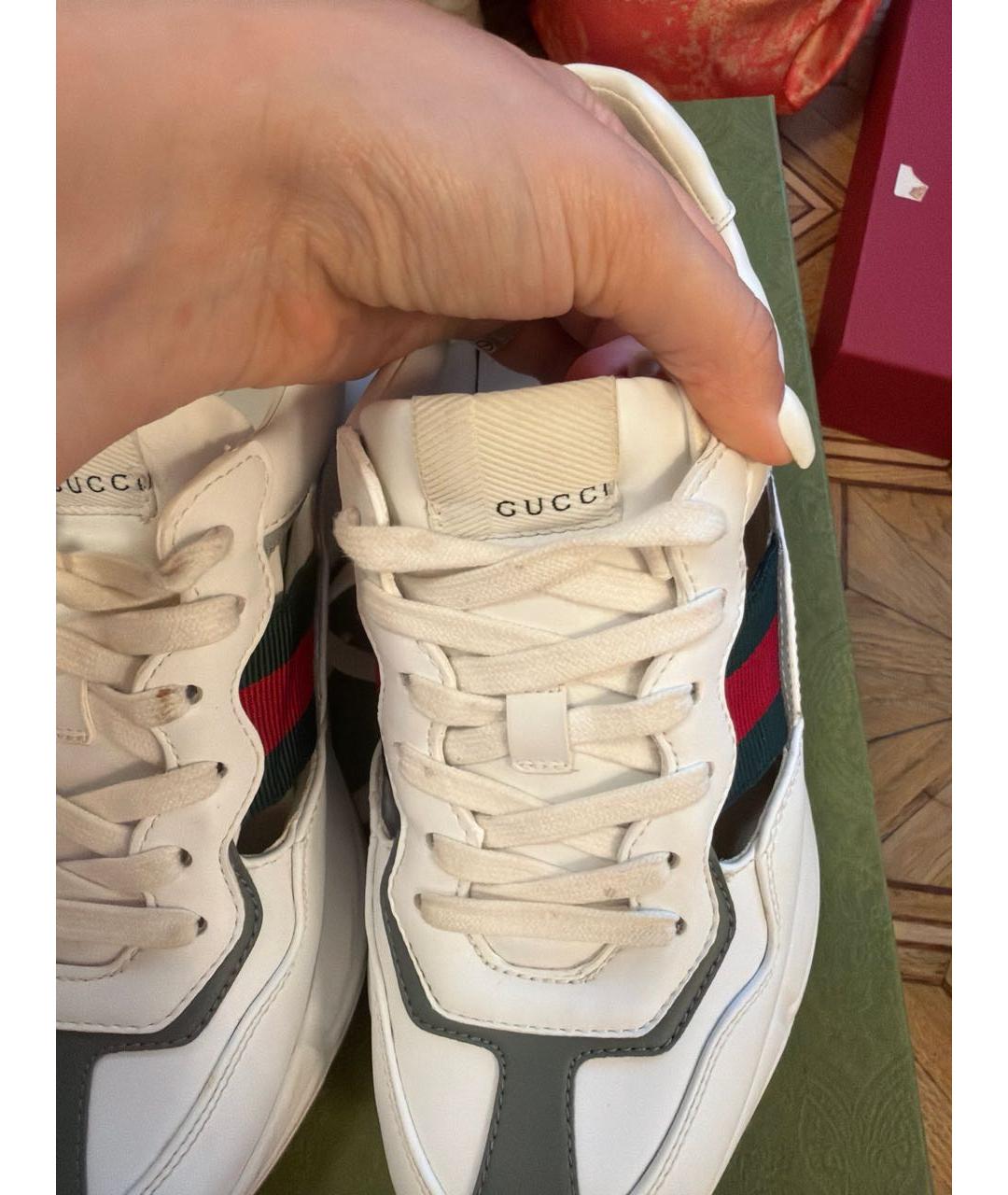 GUCCI Белые кожаные кроссовки, фото 2