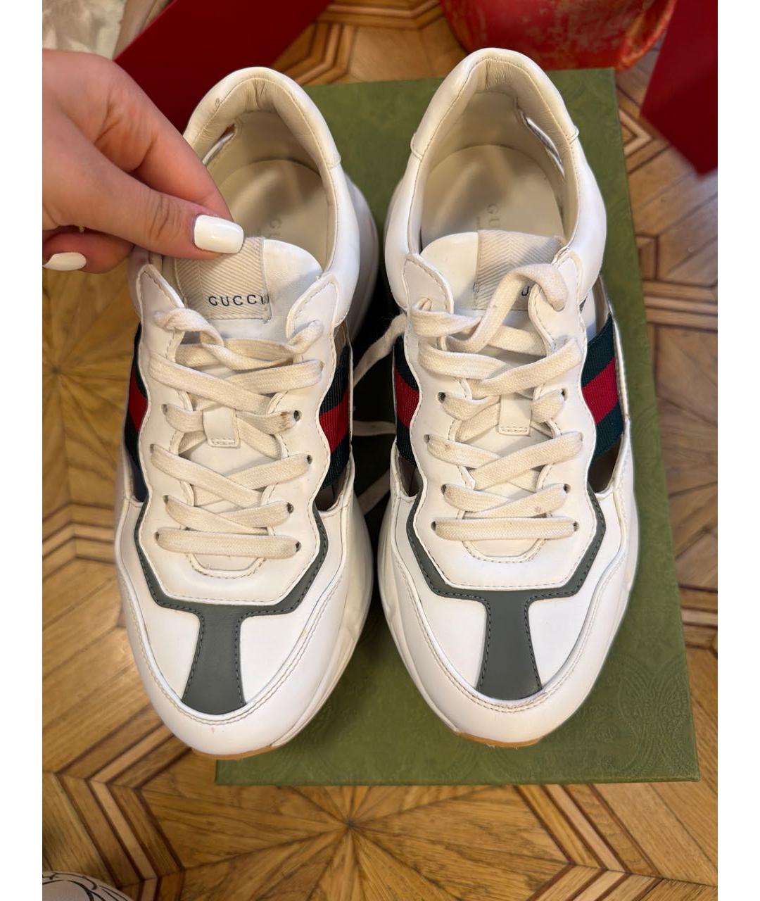 GUCCI Белые кожаные кроссовки, фото 7