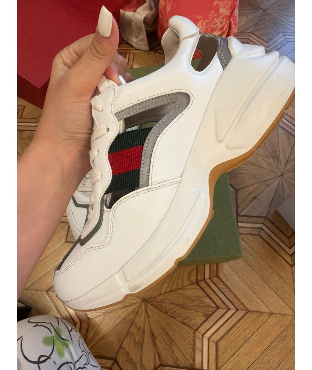 GUCCI Белые кожаные кроссовки, фото 3