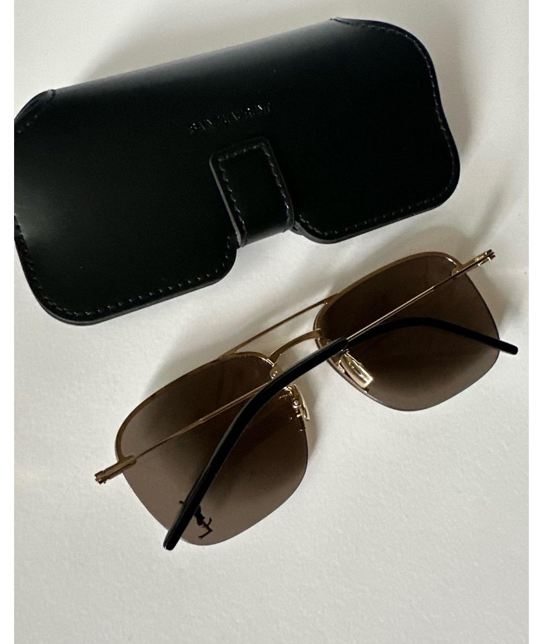 SAINT LAURENT Коричневые металлические солнцезащитные очки, фото 4