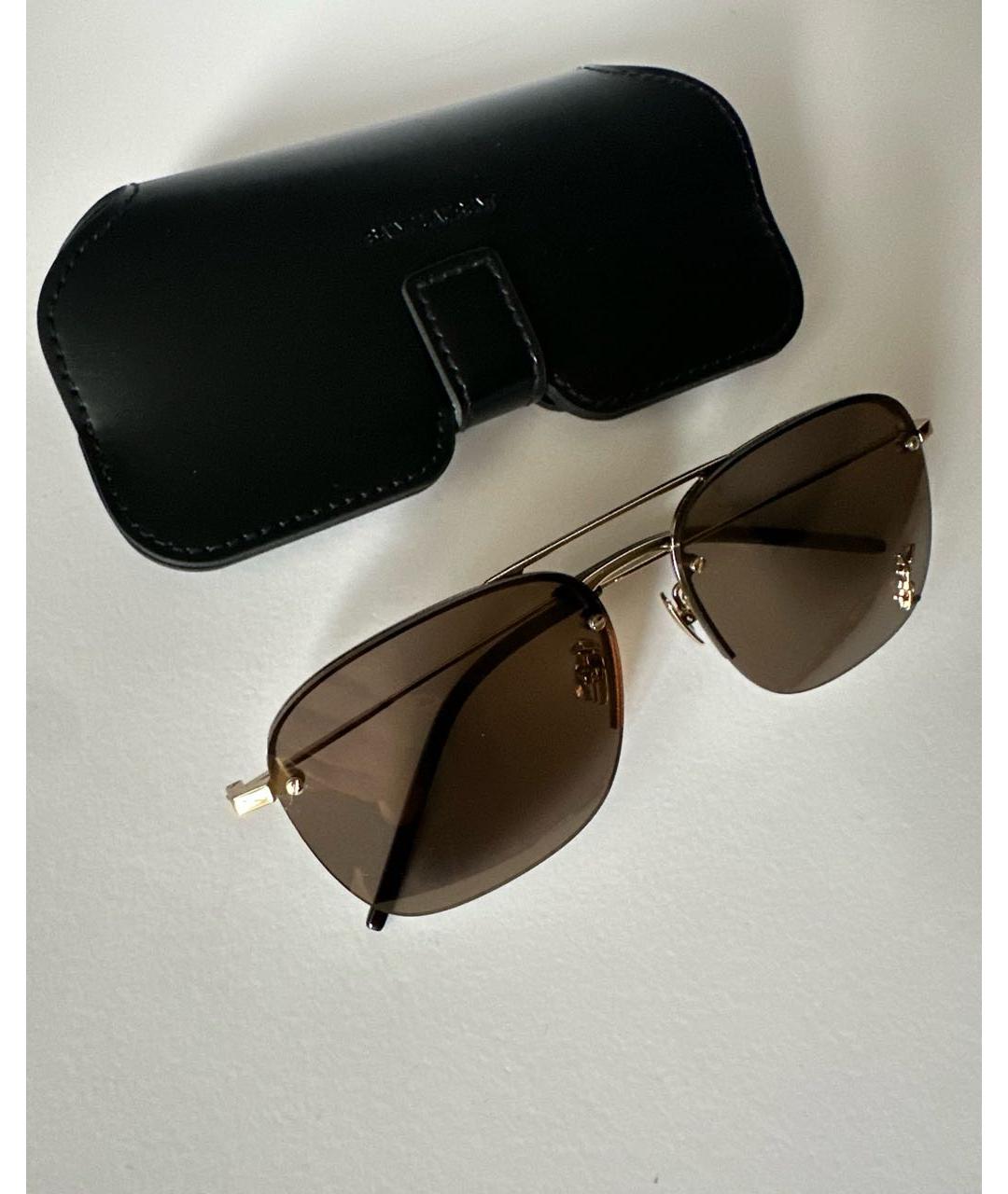 SAINT LAURENT Коричневые металлические солнцезащитные очки, фото 3