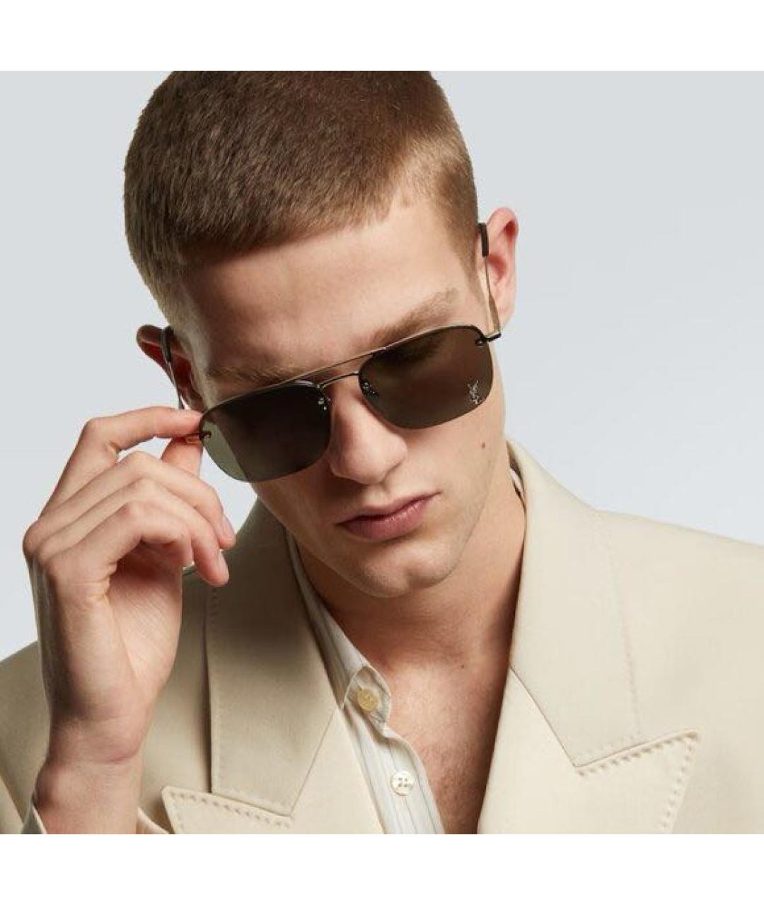 SAINT LAURENT Коричневые металлические солнцезащитные очки, фото 2