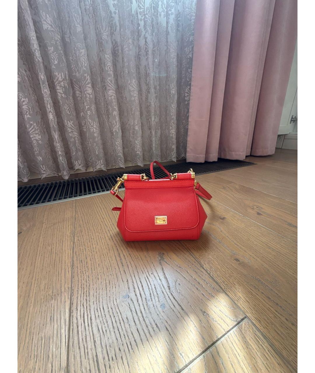 DOLCE&GABBANA Коралловая кожаная сумка с короткими ручками, фото 7