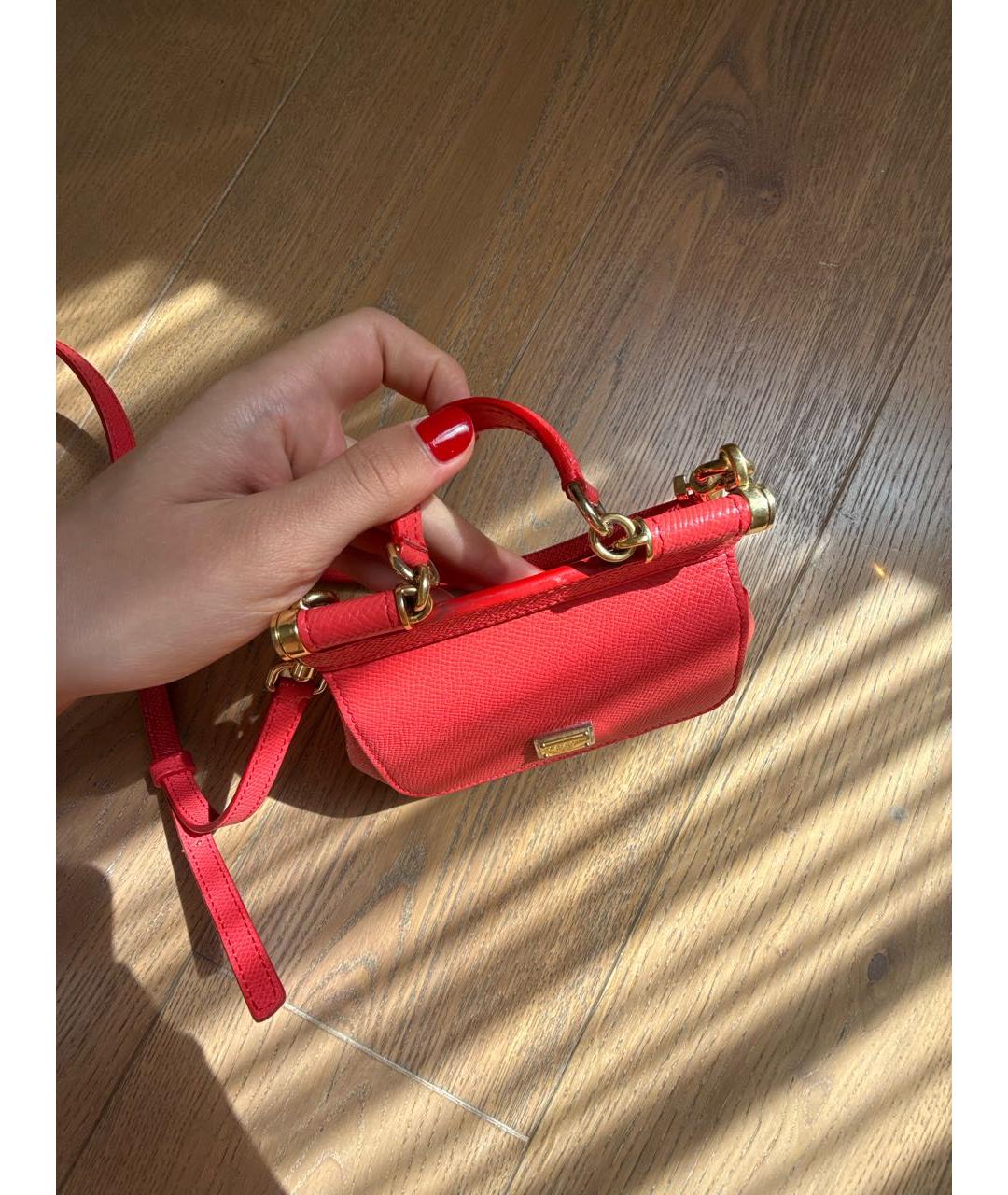 DOLCE&GABBANA Коралловая кожаная сумка с короткими ручками, фото 4