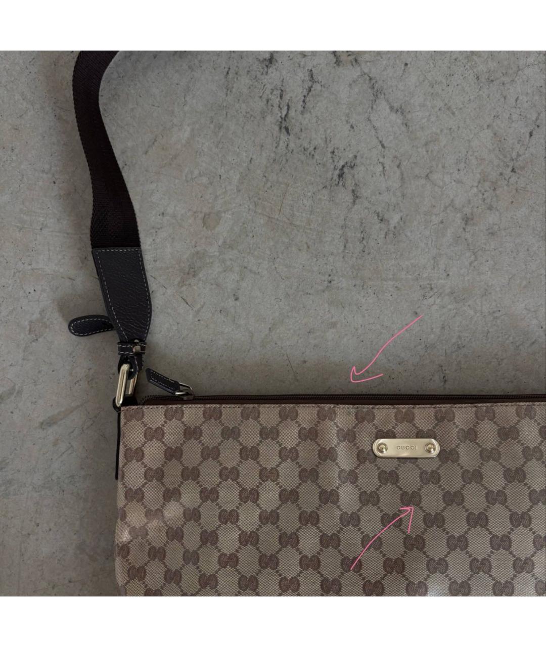 GUCCI Коричневая сумка через плечо из канвы, фото 8
