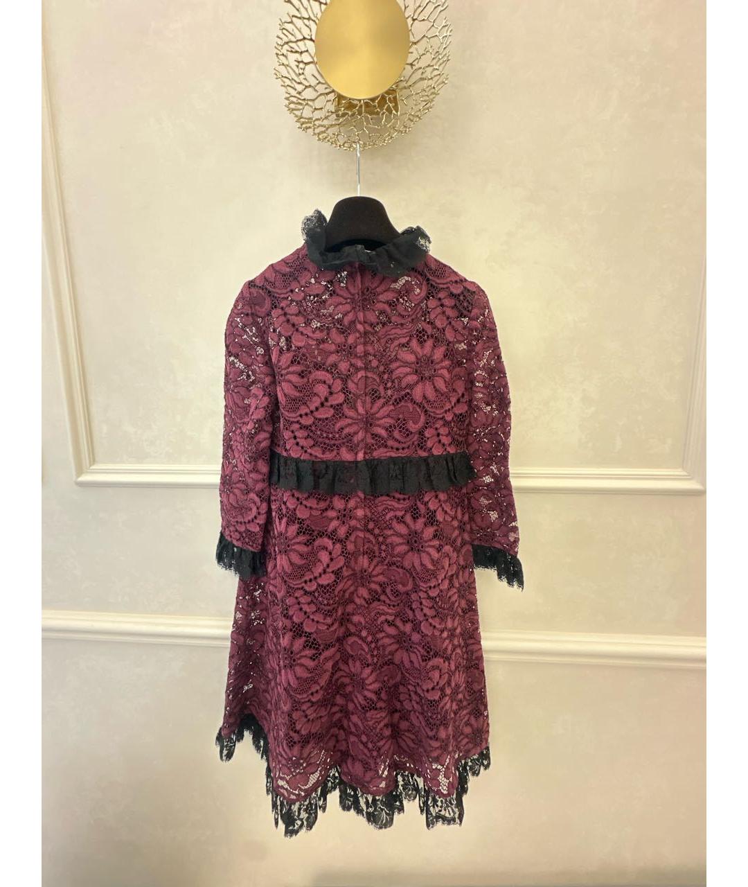 DOLCE&GABBANA Бордовое кружевное коктейльное платье, фото 2