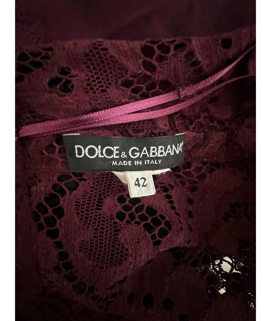 DOLCE&GABBANA Бордовое кружевное коктейльное платье, фото 3