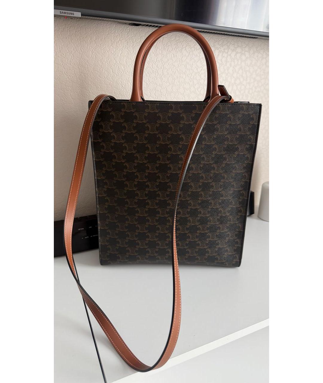 CELINE Коричневая сумка через плечо из канвы, фото 2
