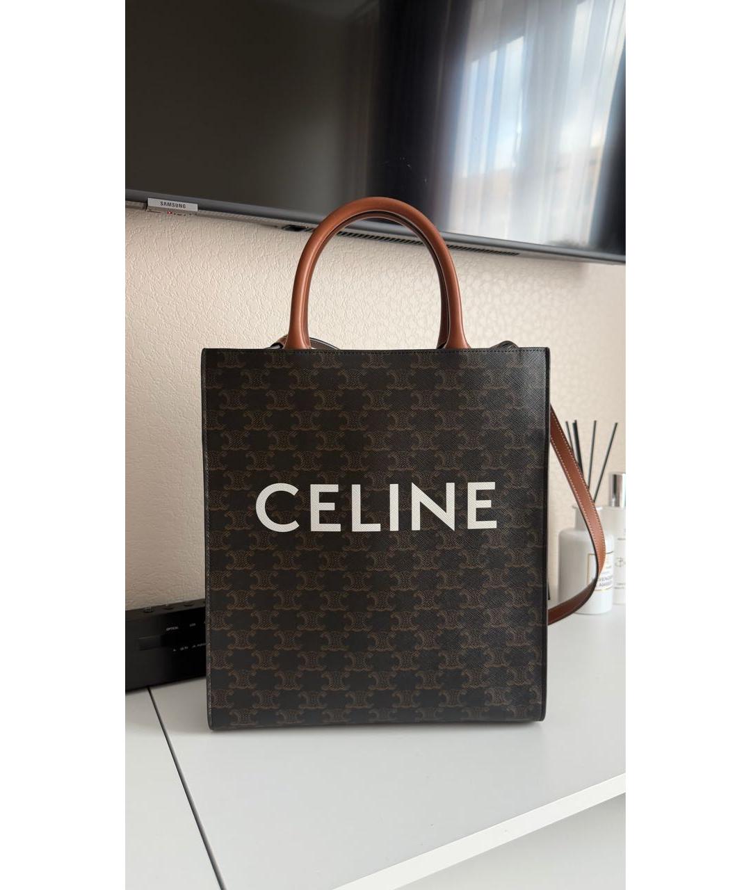 CELINE Коричневая сумка через плечо из канвы, фото 9