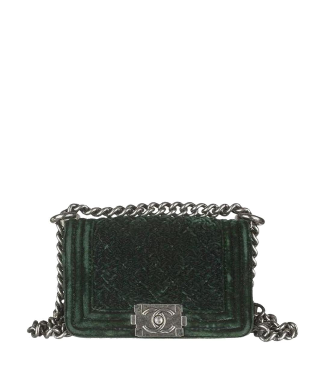 CHANEL Зеленая бархатная сумка через плечо, фото 1