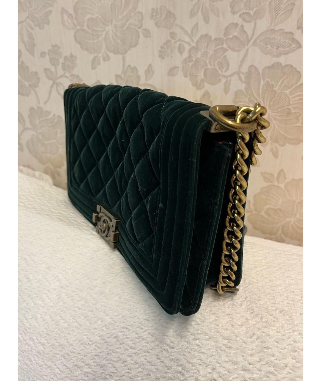 CHANEL Зеленая бархатная сумка через плечо, фото 2