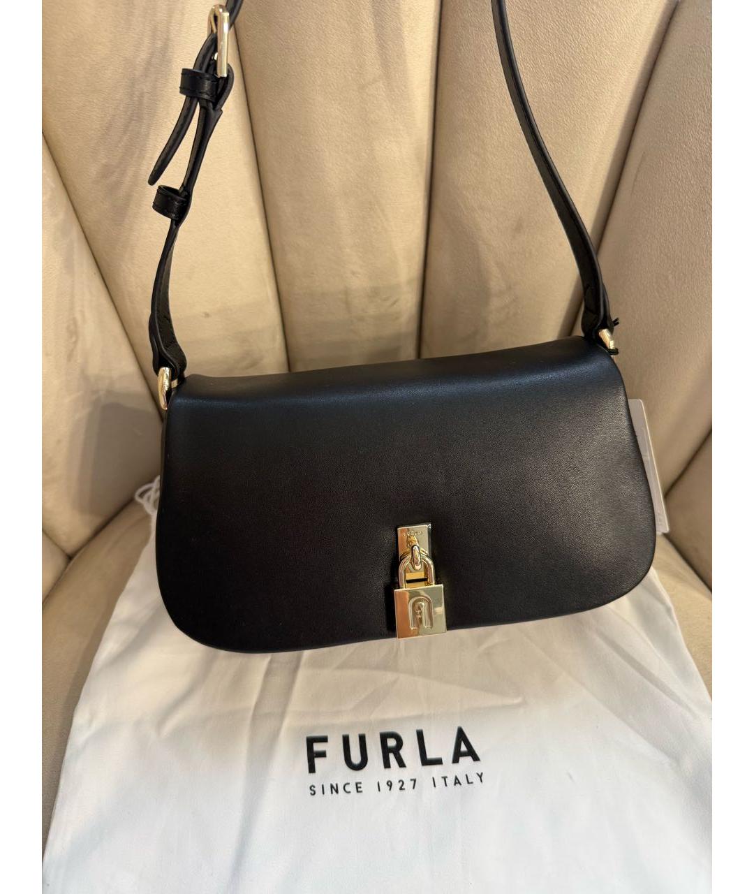 FURLA Черная кожаная сумка с короткими ручками, фото 2
