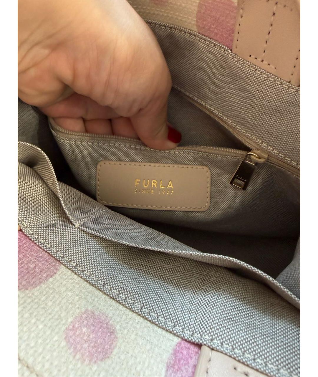 FURLA Розовая сумка тоут из канвы, фото 8