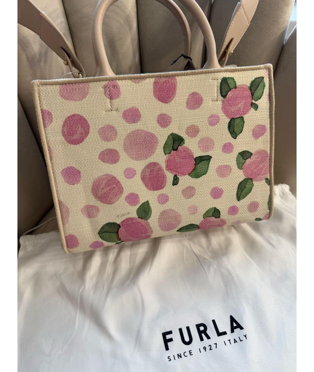 FURLA Розовая сумка тоут из канвы, фото 3