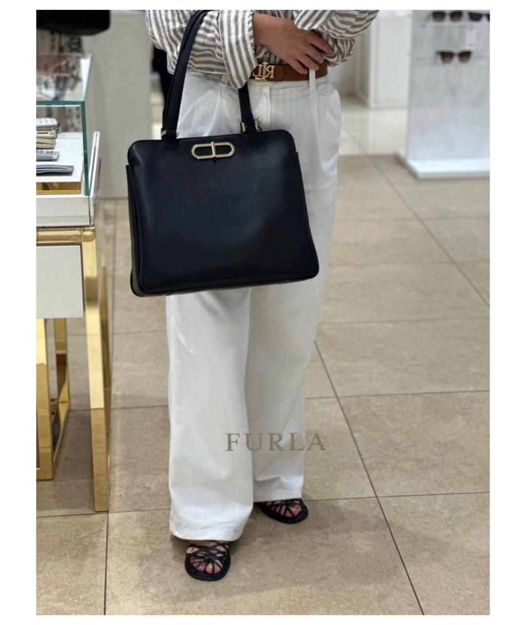 FURLA Черная кожаная сумка с короткими ручками, фото 8