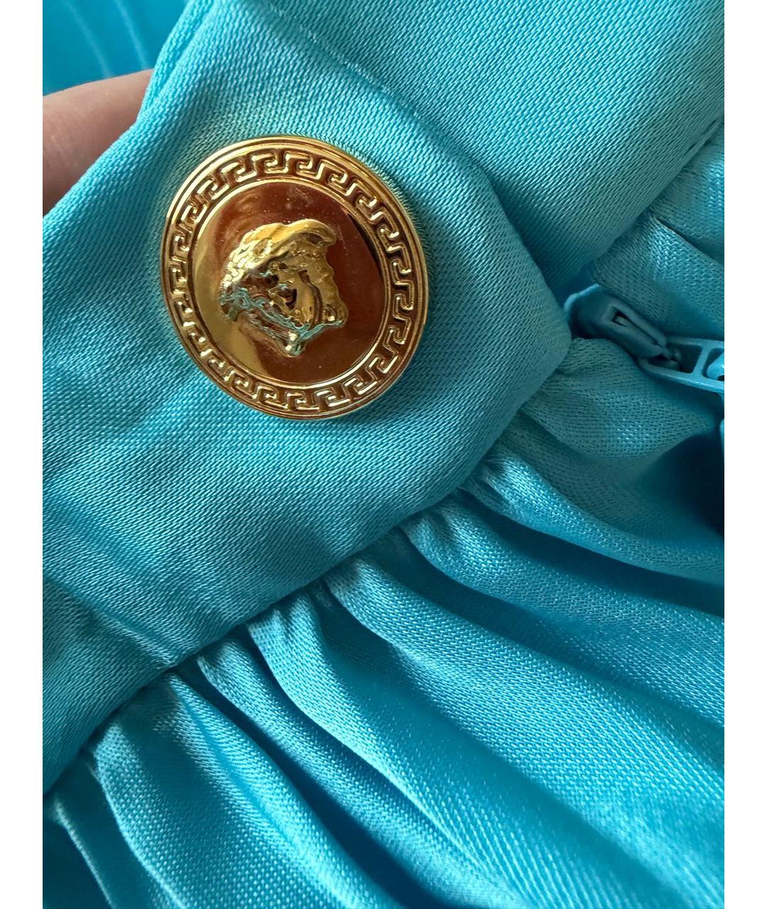 VERSACE Голубая полиэстеровая юбка миди, фото 5