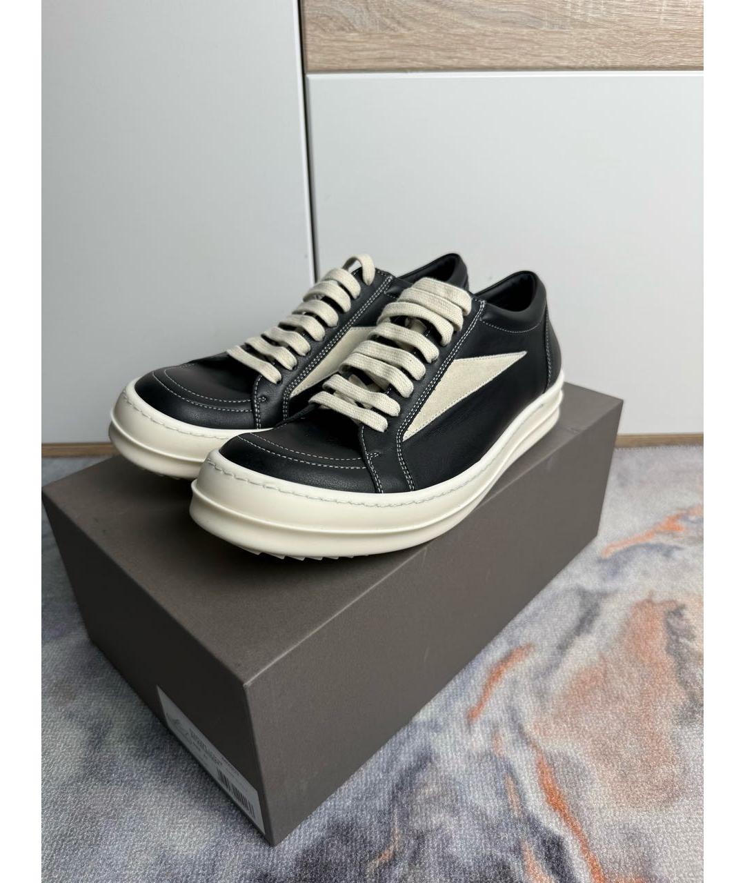 RICK OWENS Черные кожаные низкие кроссовки / кеды, фото 2