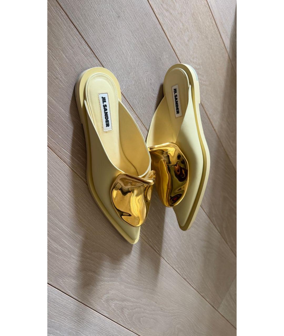 JIL SANDER Желтые кожаные мюли, фото 4