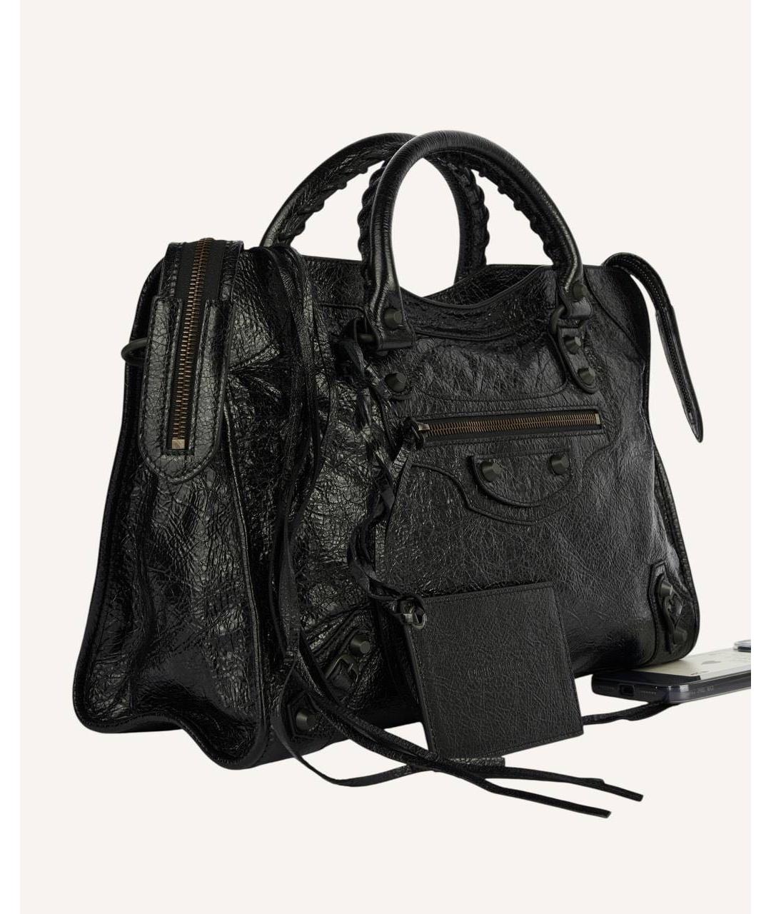 BALENCIAGA Черная кожаная сумка тоут, фото 3