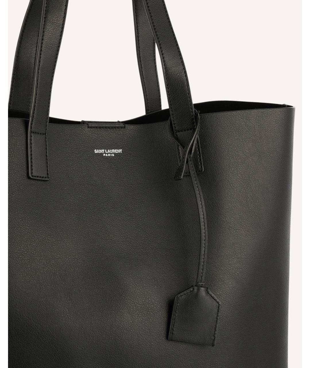 SAINT LAURENT Черная кожаная сумка тоут, фото 5