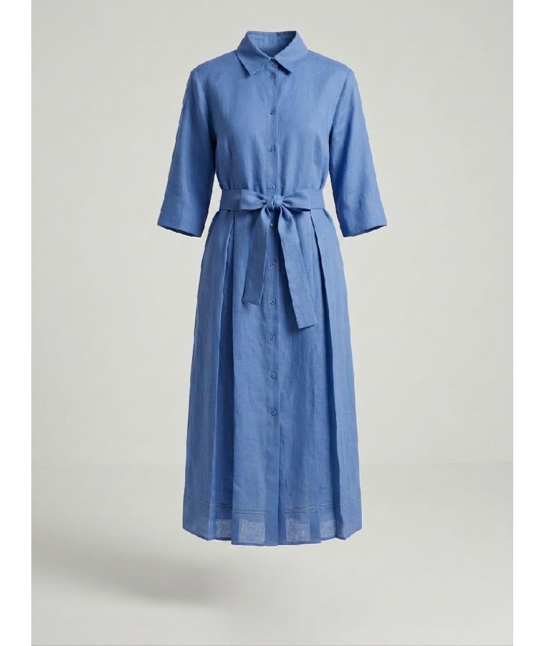 MAX MARA Голубое льняное повседневное платье, фото 5