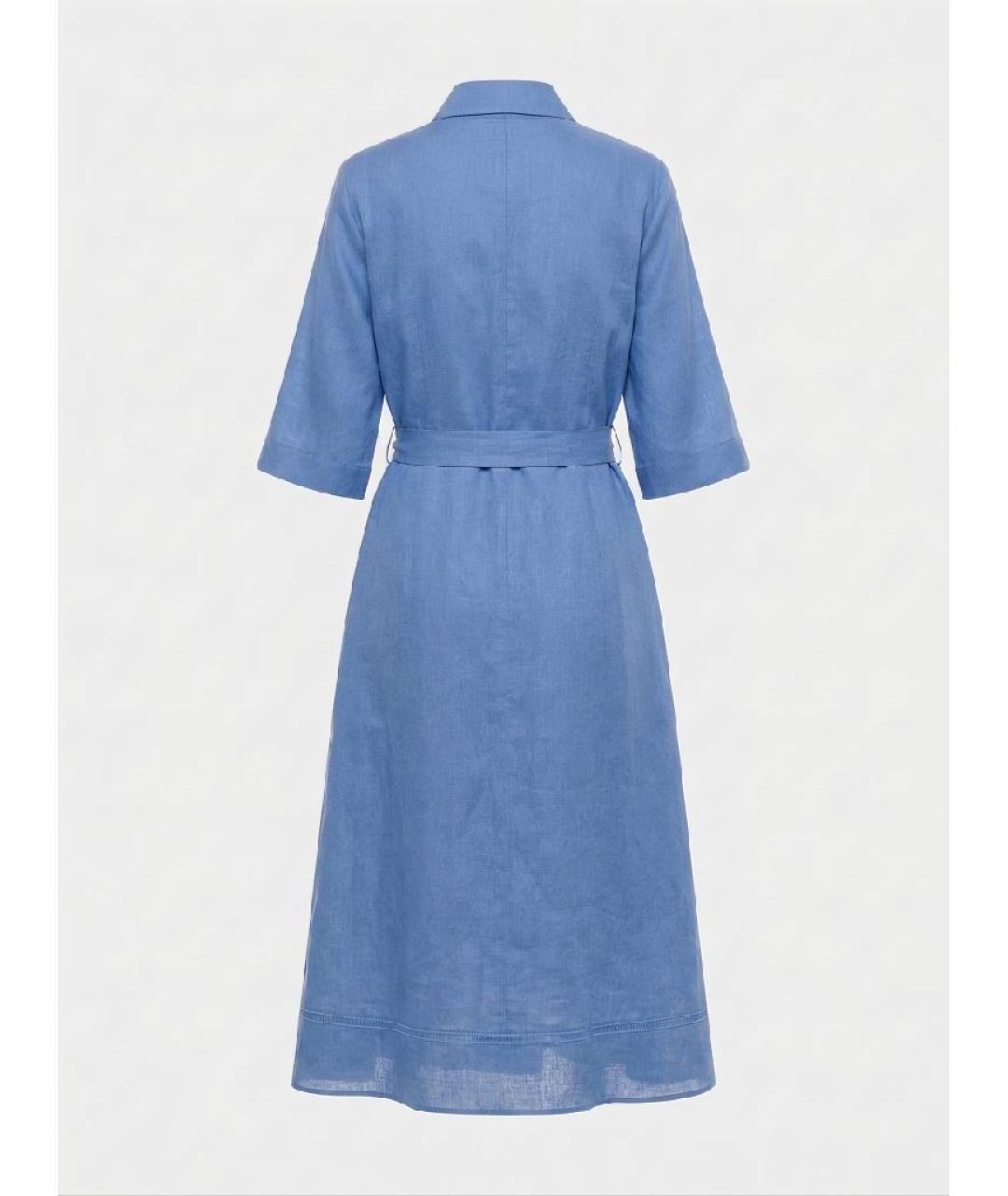 MAX MARA Голубое льняное повседневное платье, фото 2