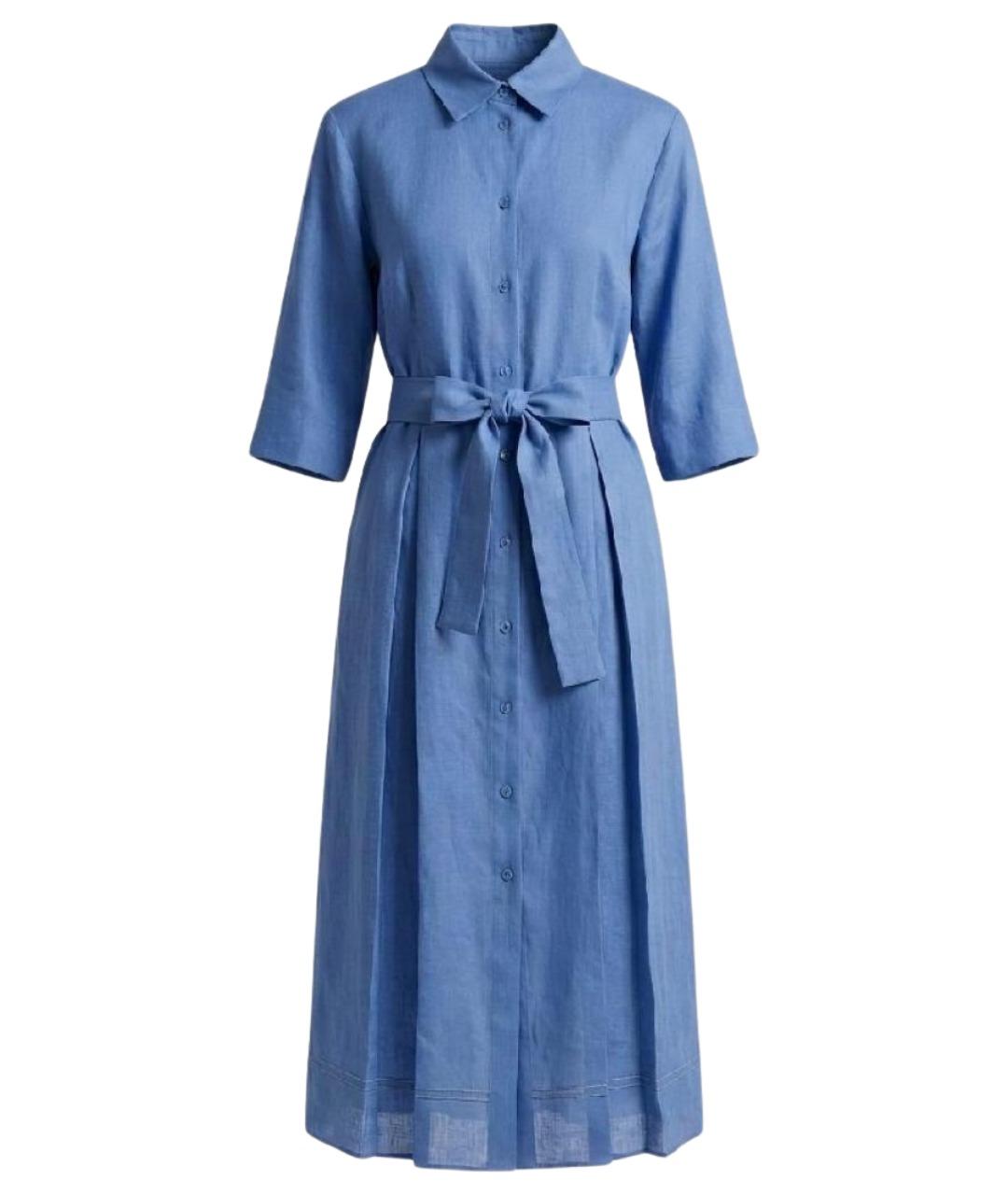 MAX MARA Голубое льняное повседневное платье, фото 1