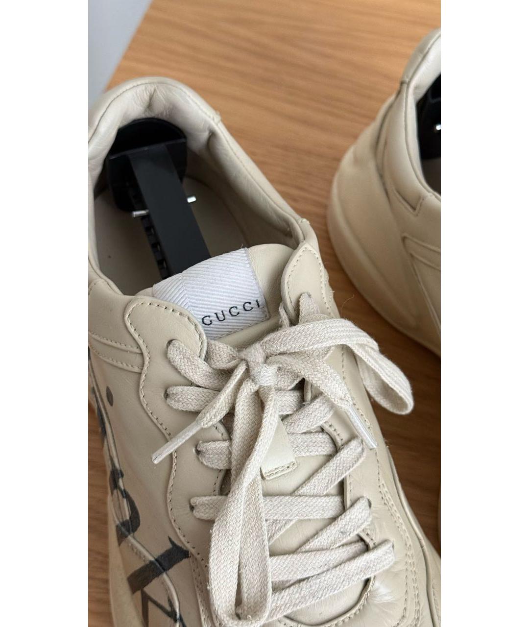 GUCCI Бежевые кожаные низкие кроссовки / кеды, фото 5