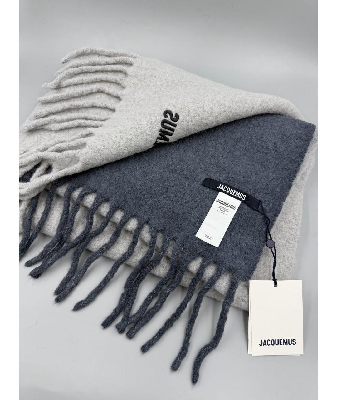 JACQUEMUS Серый шерстяной шарф, фото 3