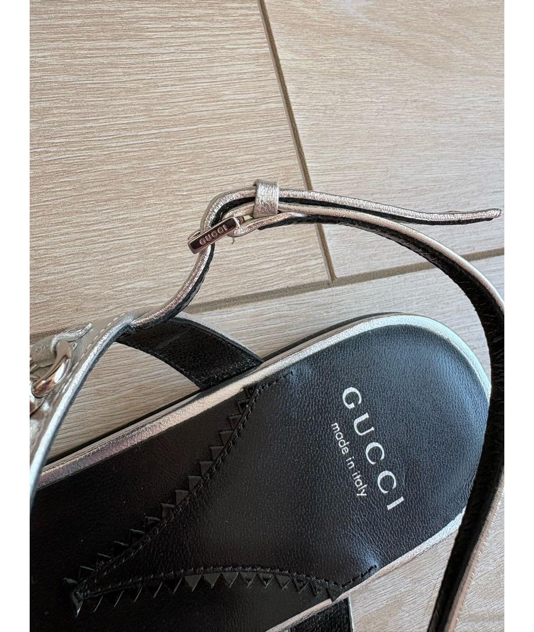 GUCCI Серебряные кожаные сандалии, фото 6