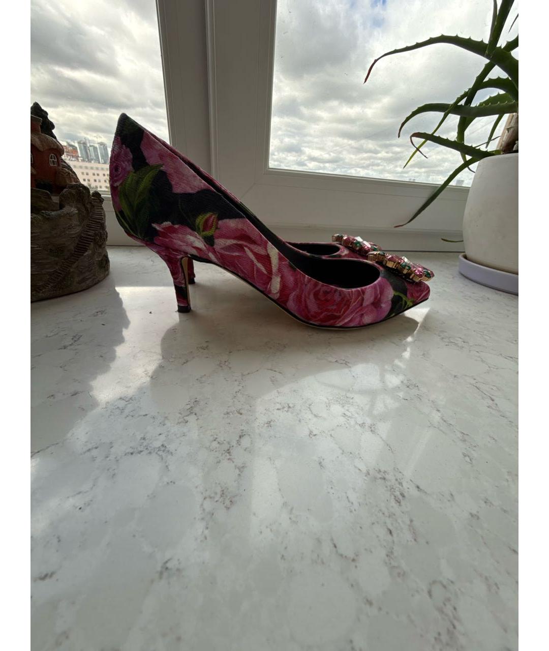 DOLCE&GABBANA Розовые текстильные лодочки на низком каблуке, фото 7