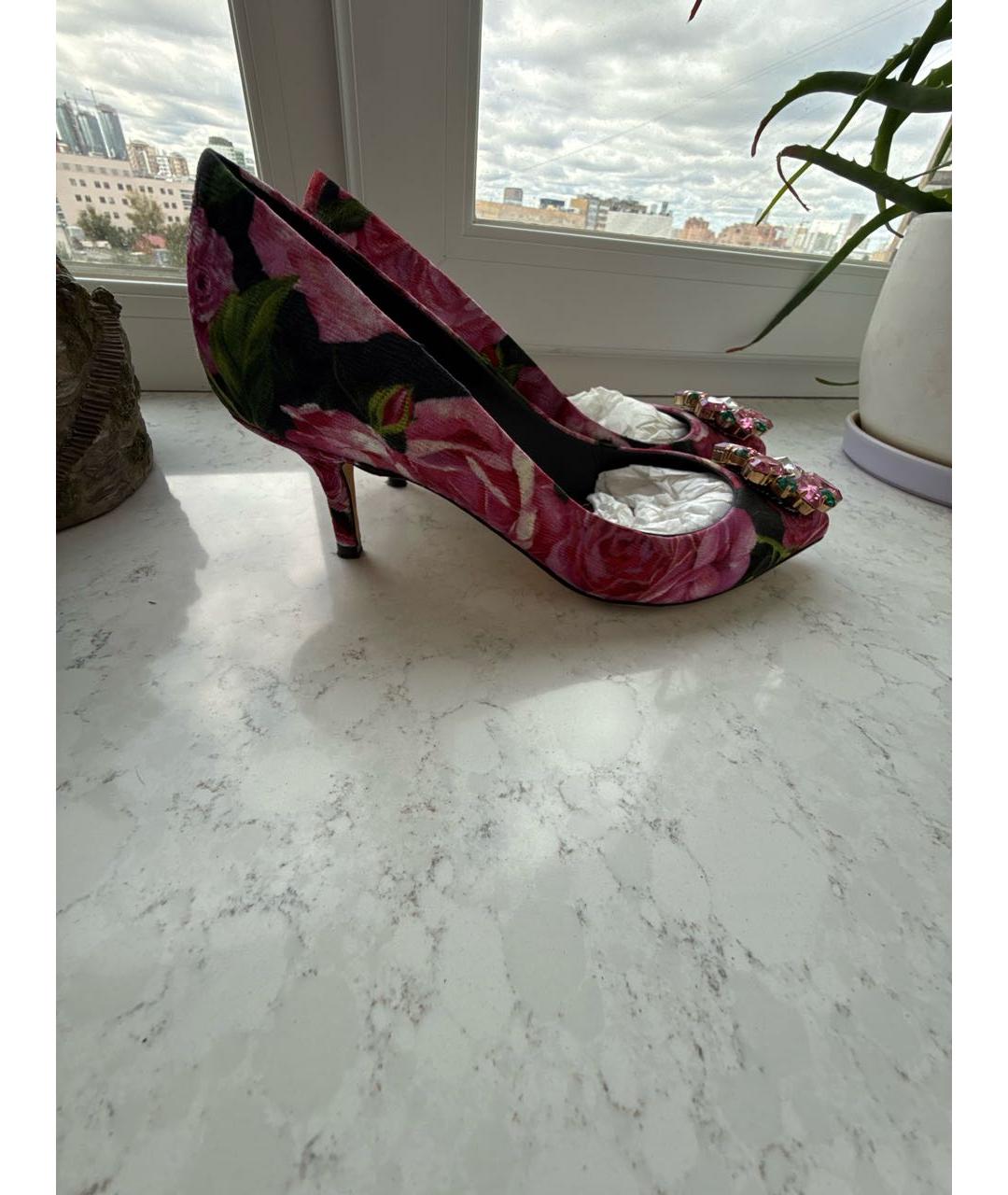 DOLCE&GABBANA Розовые текстильные лодочки на низком каблуке, фото 4