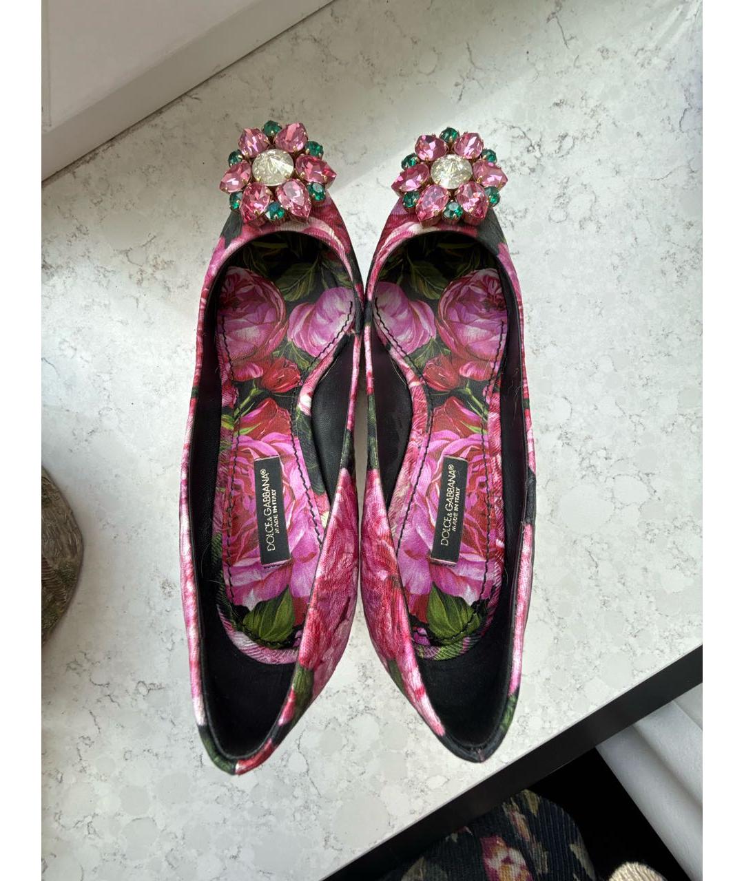 DOLCE&GABBANA Розовые текстильные лодочки на низком каблуке, фото 6