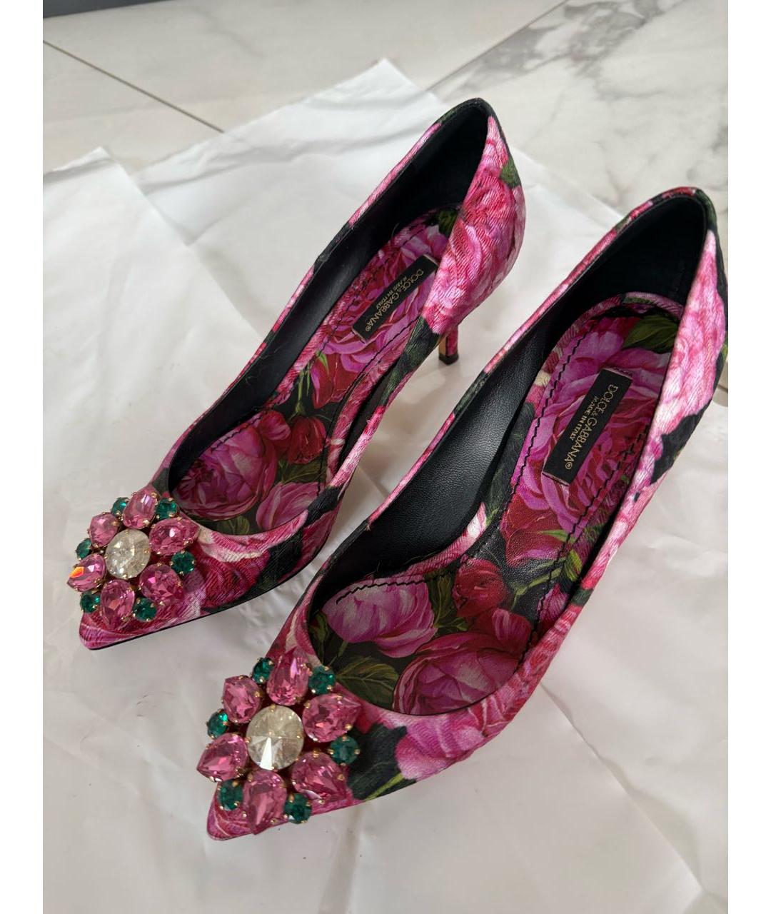 DOLCE&GABBANA Розовые текстильные лодочки на низком каблуке, фото 2