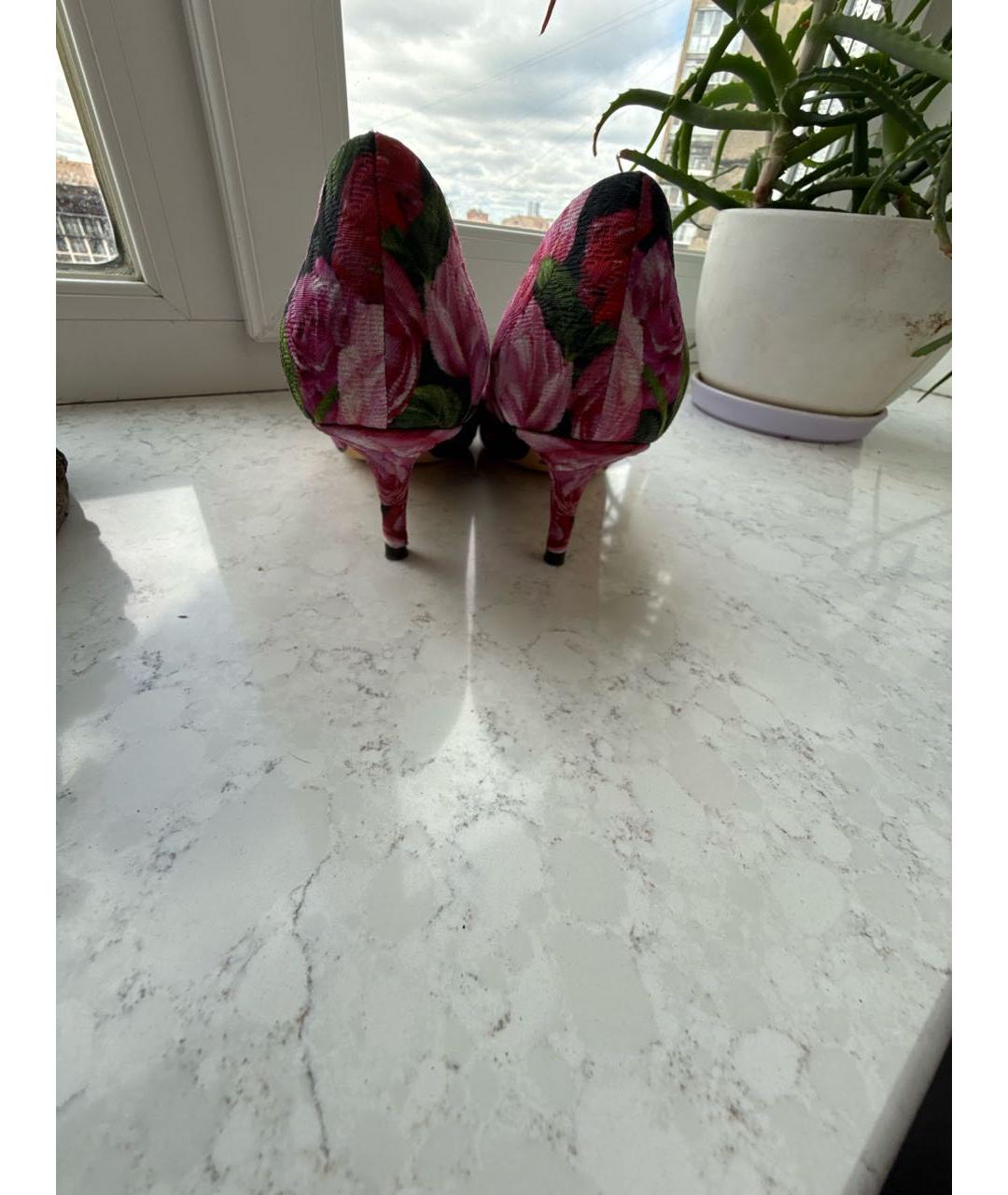 DOLCE&GABBANA Розовые текстильные лодочки на низком каблуке, фото 5